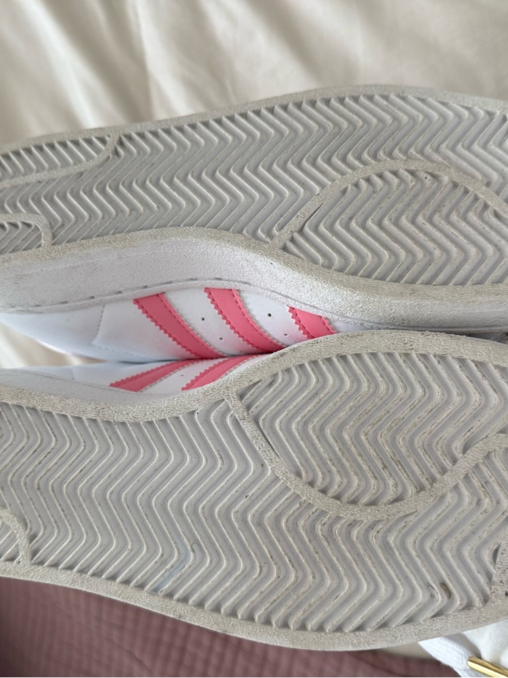 adidas White Sneakers with Pink Stripes